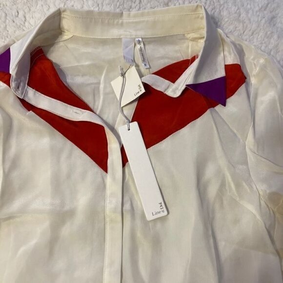 NWT Line & Dot Silk Ivory Button Down - Picture 6 of 7